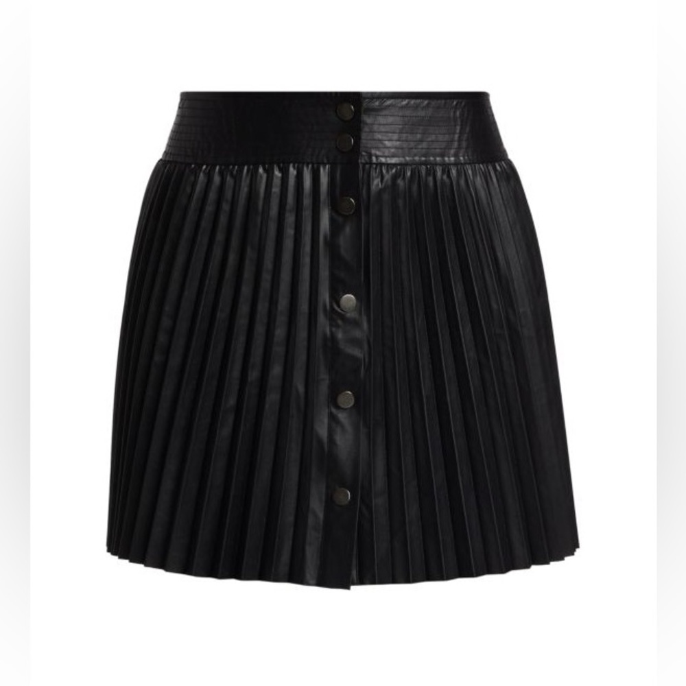 Ramy Brook Anya Vegan Leather Pleated High Waisted Skirt Snap Up Black Size 0 - Picture 6 of 10